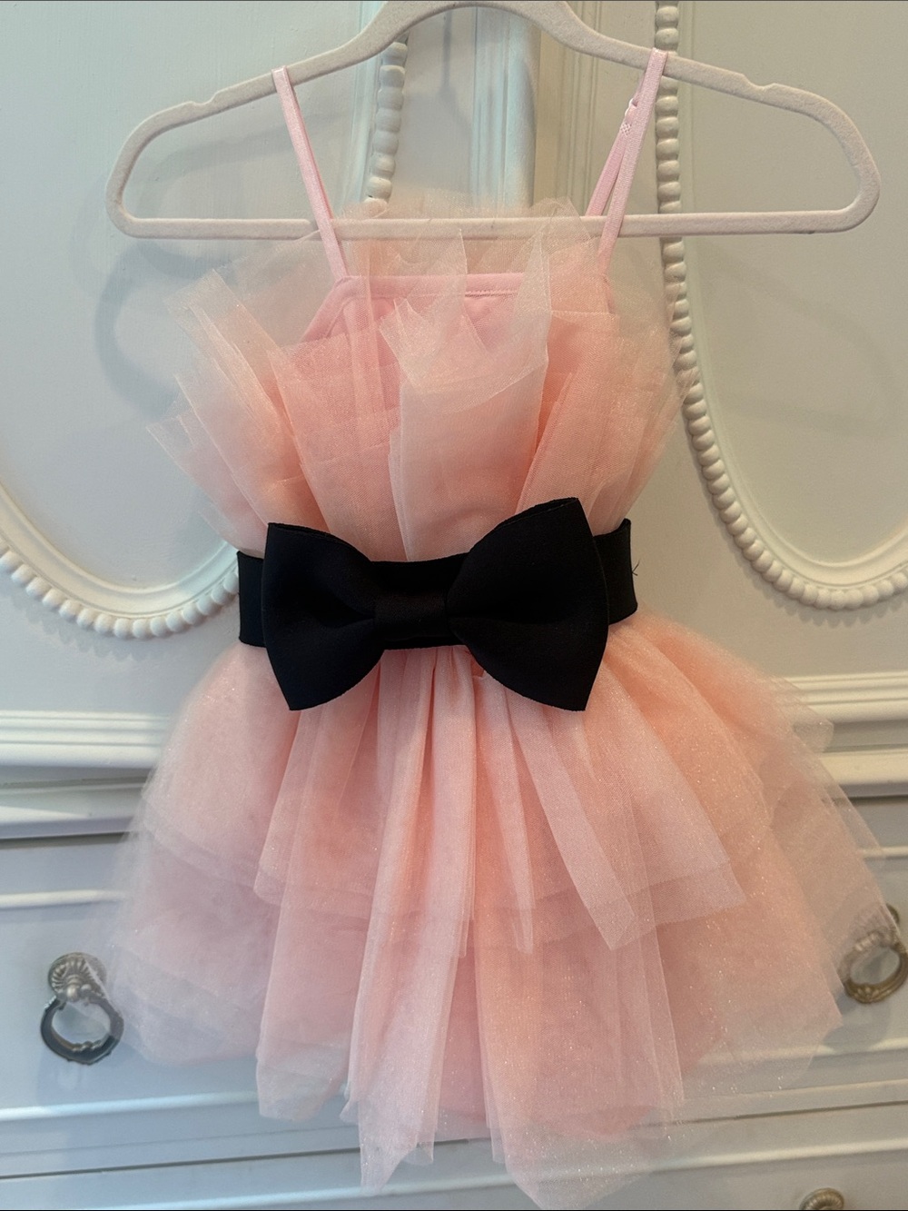 Blush Pink Tulle Party Dress with Black Bow for Girls